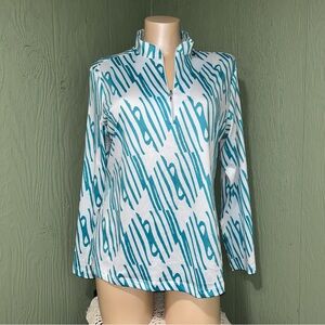 Blue and white golf shirt women’s Large IMPLICITE by Jamie Sadock